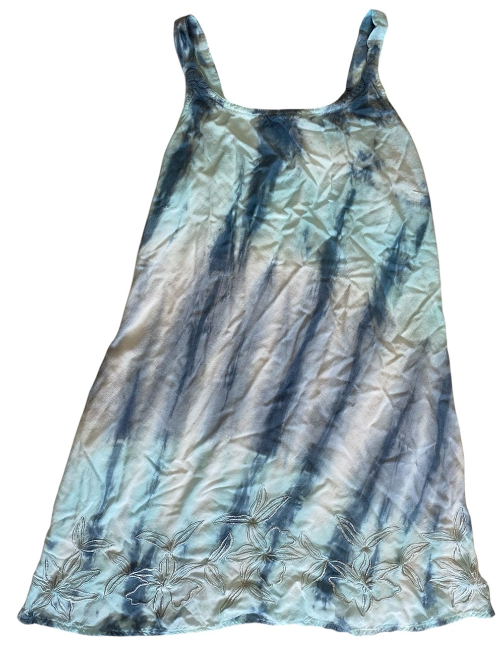 Raya Sun Blue Floral Embroidered Sleeveless Sundress Tie Dye Sz XS/S Beachy Boho